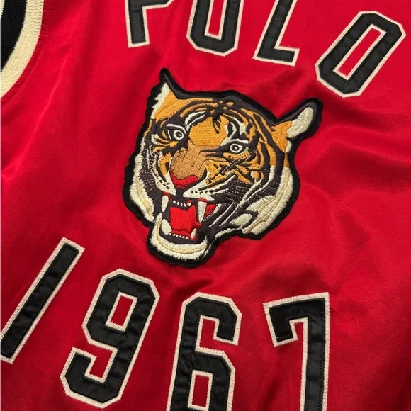 Polo Ralph Lauren Red and Cream “p-patch 1967” satin bomber jacket